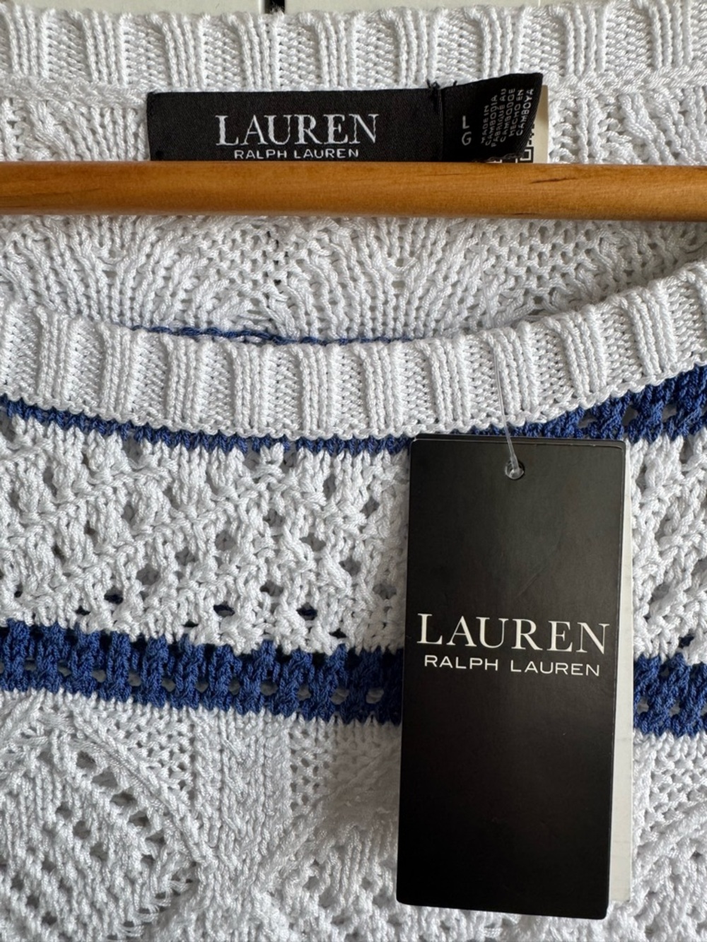 Lauren Ralph Lauren Marris Long-Sleeve Striped Pointelle Sweater Pullover Large - Picture 5 of 6